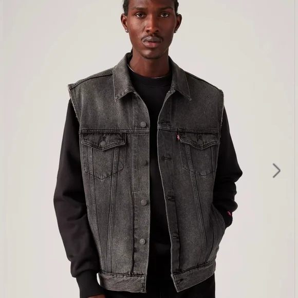 🖤🔹️Levi's® 🔹️men Black  Premium Relaxed Fit Trucker Vest - Picture 6 of 7